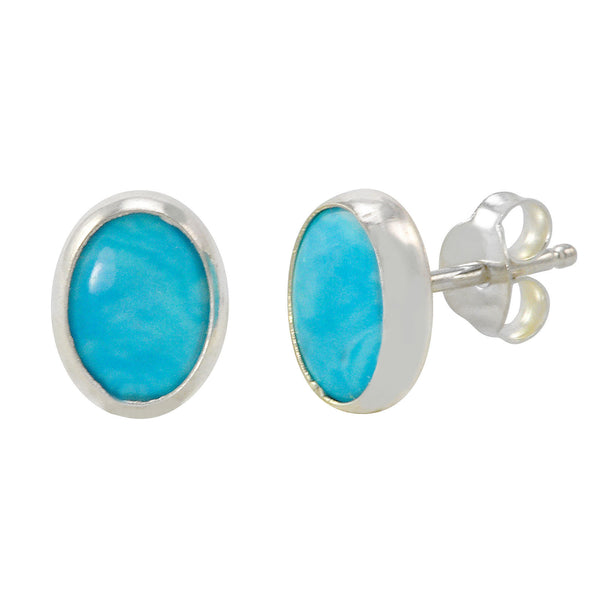 Sterling Silver Larimar Gemstone Stud Earrings 9mm x 7mm Oval - Jewelryland.com