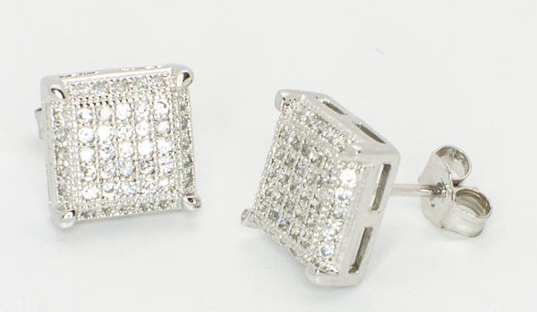 Sterling Silver Stud Earrings Clear Cubic Zirconia 3d Micropave 10mm - Jewelryland.com