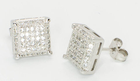 Sterling Silver Stud Earrings Clear Cubic Zirconia 3d Micropave 10mm - Jewelryland.com