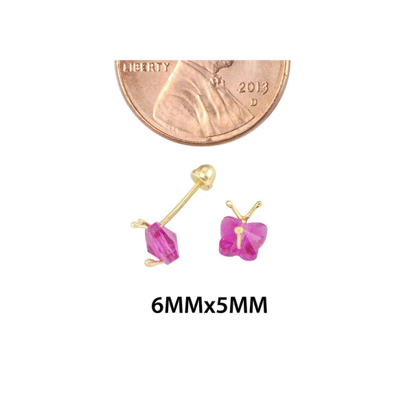14k Gold Butterfly Earrings with Screw Backs - Magenta or Light Green - Jewelryland.com