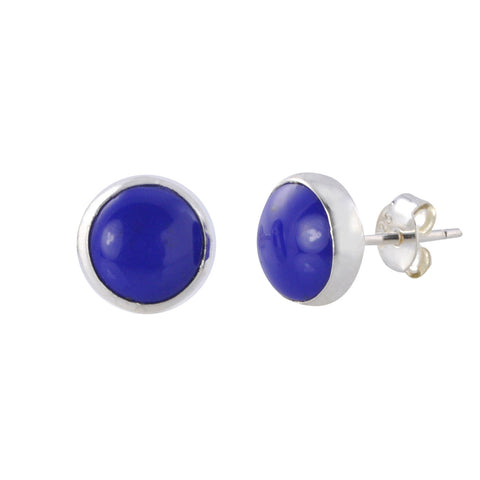 Sterling Silver Gemstone Earrings Blue Lapis 9mm Round - Jewelryland.com
