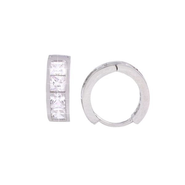 Huggie Earrings Hinged Hoops 925 Sterling Silver CZ Snap Closure 14mm x 5mm - Jewelryland.com