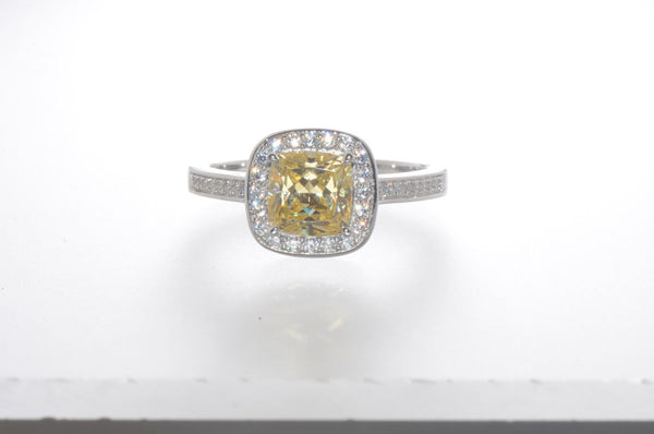 Sterling Silver 2ct Canary Yellow Princess Cut Designer Cubic Zirconia Ring - Jewelryland.com