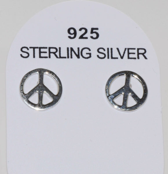 Peace Sign Earrings Sterling Silver Studs 9mm - Jewelryland.com