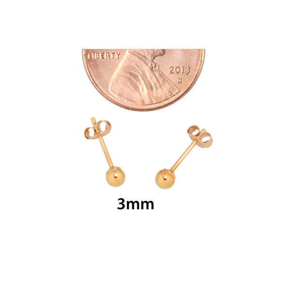 14k Rose Gold Earrings Round Ball Studs High Polish 3mm-9mm - Jewelryland.com