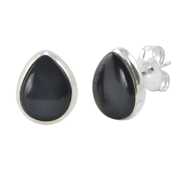 Onyx Gemstone Earrings Sterling Silver Pear Shaped 10mm x 8mm - Jewelryland.com