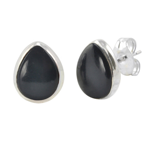 Onyx Gemstone Earrings Sterling Silver Pear Shaped 10mm x 8mm - Jewelryland.com