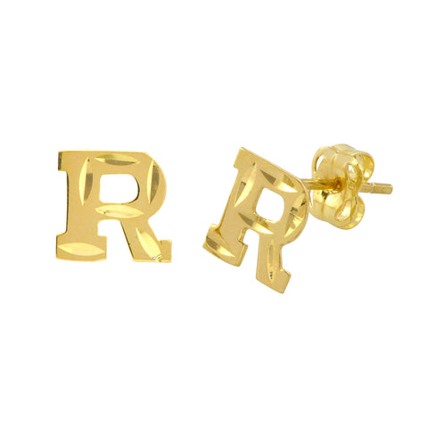 Letter R 10k Yellow Gold Initial Earrings Laser Cut - Jewelryland.com