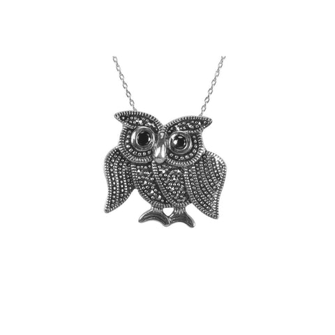 Marcasite Owl Necklace 18" .925 Sterling Silver - Jewelryland.com