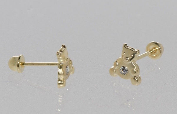 Teddy Bear Stud Earrings 10k Yellow Gold 6mm CZ Screw backs Cubic Zirconia - Jewelryland.com