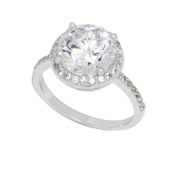 Sterling Silver Cocktail Ring Solitaire Clear CZ 10mm AAA Grade - Jewelryland.com