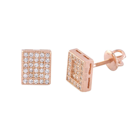 Screwback Earrings Sterling Silver Rose Gold Plated CZ 6x8 Rectangle - Jewelryland.com