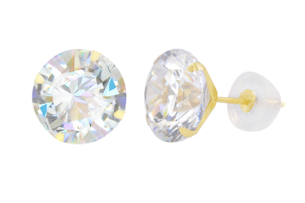 14k Yellow Gold Round CZ Cubic Zirconia Stud Earrings with Safety Silicone Backs - Jewelryland.com