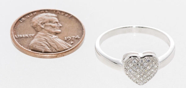 Sterling Silver Heart Cubic Zirconia Clear CZ Ring AAA Grade Micro Pave - Jewelryland.com