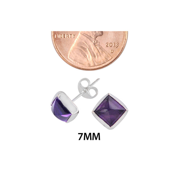 Sterling Silver 7mm Square Amethyst Stud Earrings - Jewelryland.com