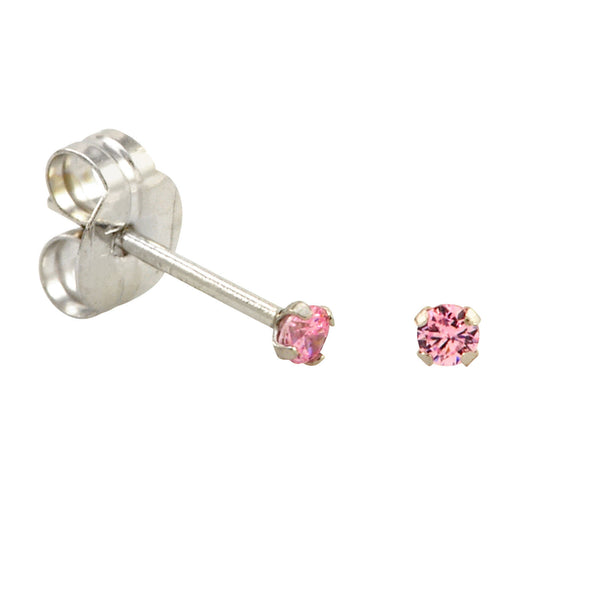 10k White Gold Pink Cubic Zirconia Stud Earrings Round CZ Prong Setting - Jewelryland.com
