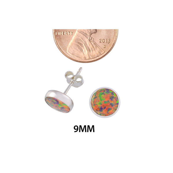 Opal Earrings Gemstone Sterling Silver Studs Iridescent Orange 9mm Round - Jewelryland.com