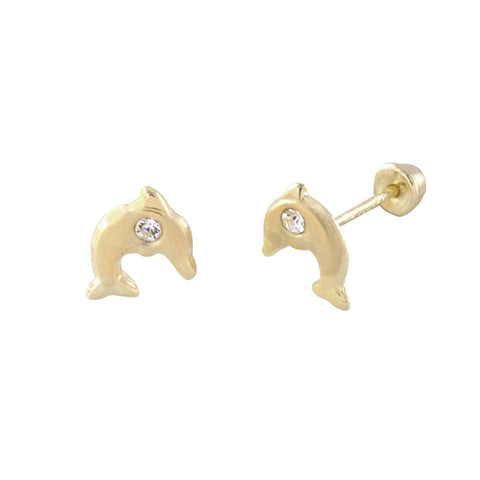 Dolphin Earrings 10k Yellow Gold Studs Screwback 7mm Womens Childrens Jewelry - Jewelryland.com