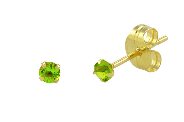 14k Yellow Gold Peridot Green Cubic Zirconia Stud Earrings Round Birthstone CZ - Jewelryland.com