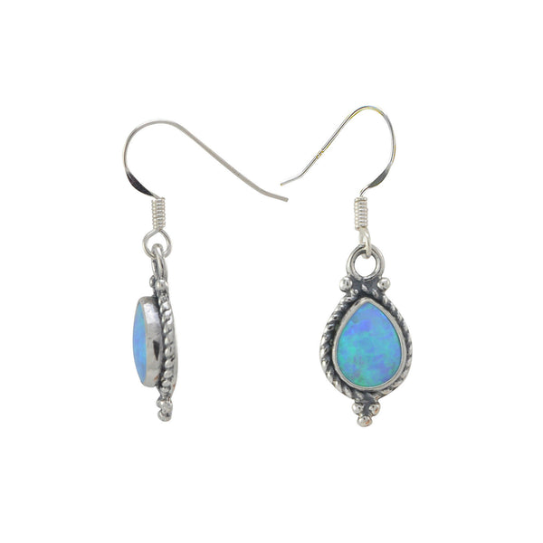 Opal Gemstone Dangle Earrings Grey Green Sterling Silver Teardrop 32mm x 10mm - Jewelryland.com