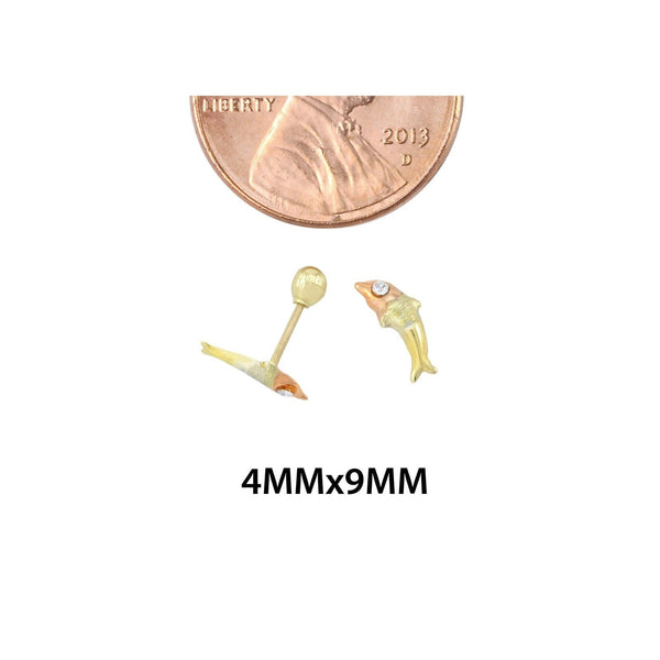 10k Tri Color Gold Mini Dolphin Stud Earrings Screwbacks White CZ Cubic Zirconia - Jewelryland.com