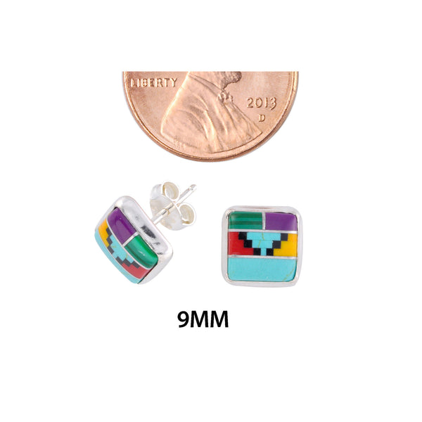 Sterling Silver Gemstone Stud Earrings Turquoise Carnelian Malachite 9mm Square - Jewelryland.com
