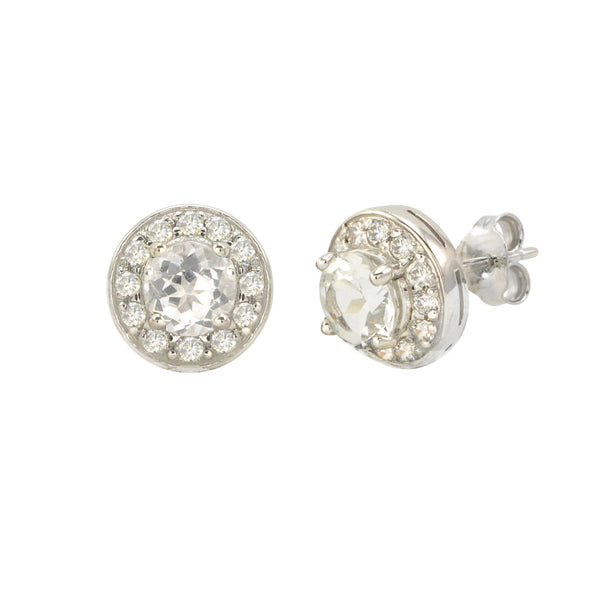 White Topaz Gemstone Stud Earrings 925 Sterling Silver Round Gem CZ Accent - Jewelryland.com