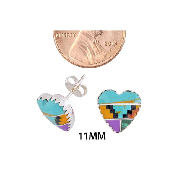 Turquoise Carnelian Malachite Earrings Gemstone Studs Sterling Silver 11mm Heart - Jewelryland.com