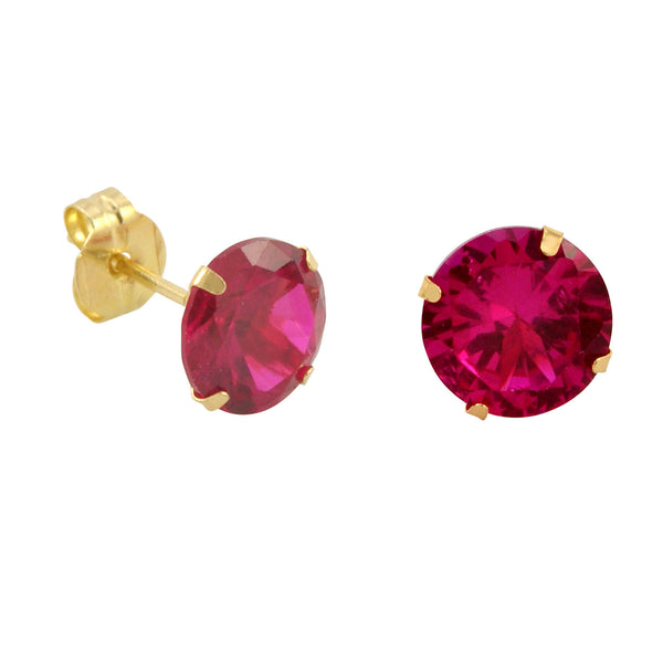 10k Yellow Gold Red Ruby CZ Stud Earrings Cubic Zirconia Round Prong Set - Jewelryland.com