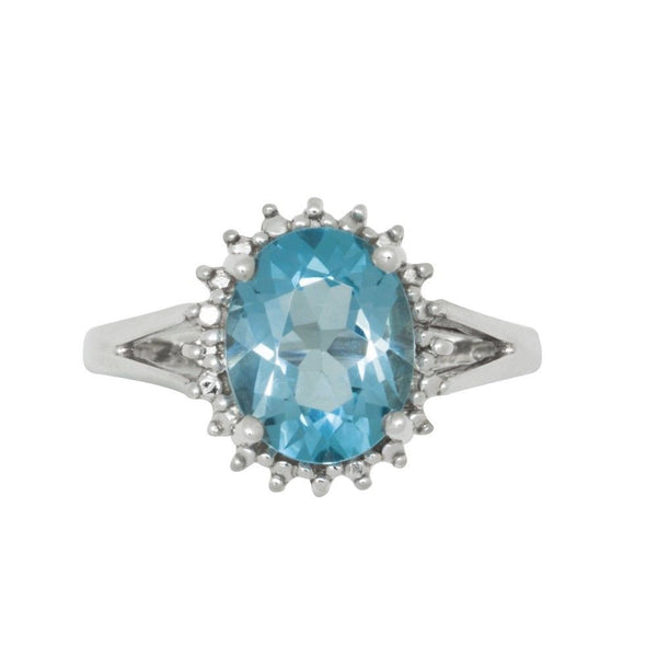 Sterling Silver Blue Topaz and Diamond Ring .01 ct, I-J, I2-I3 - Jewelryland.com