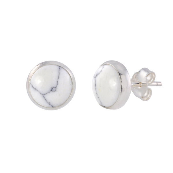 Sterling Silver White Turquoise Gemstone Earrings 9mm Round Studs - Jewelryland.com