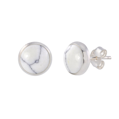 Sterling Silver White Turquoise Gemstone Earrings 9mm Round Studs - Jewelryland.com
