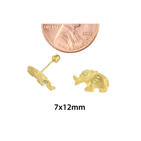 Elephant Stud Earrings 10k Yellow Gold with Screwbacks Laser Cut with CZ 7x12 - Jewelryland.com