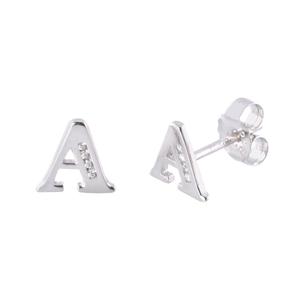 CZ Initial Letter Earrings 925 Sterling Silver All Letters Available A to Z - Jewelryland.com