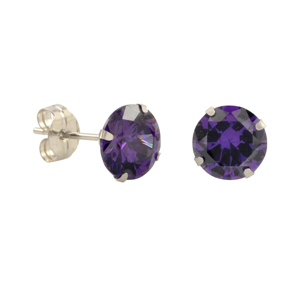 10k White Gold Purple CZ Stud Earrings Cubic Zirconia Round Prong Set - Jewelryland.com