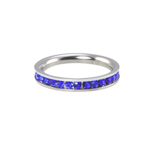 Eternity Ring Stainless Steel Blue CZ Ring 3mm Stackable Band Cubic Zirconia - Jewelryland.com