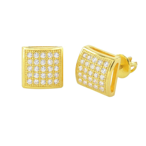 Screwback Earrings Sterling Silver Yellow Gold CZ Studs 8mm Lightweight Dome - Jewelryland.com