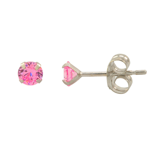 14k White Gold Pink CZ Earrings Round Cubic Zirconia October Birthstone Studs - Jewelryland.com