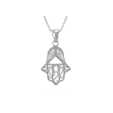 925 Sterling Silver Hamsa Symbol Pendant Necklace on 18 Inch Chain - Jewelryland.com