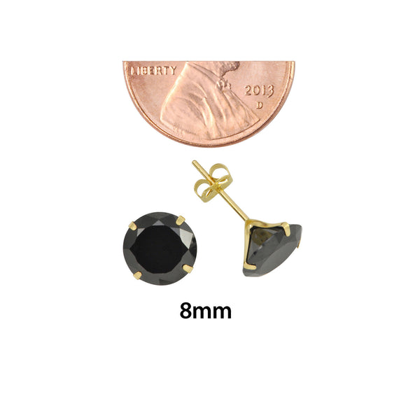 10k Yellow Gold Black CZ Stud Earrings Cubic Zirconia Round Prong Set - Jewelryland.com
