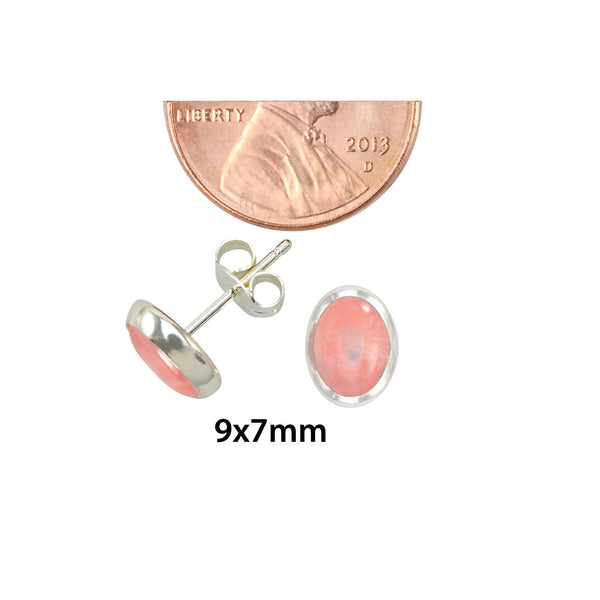 Rose Quartz Gemstone Stud Earrings Sterling Silver 9mm x 7mm Oval - Jewelryland.com