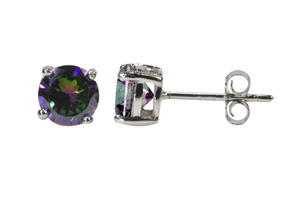 Mystic Topaz Stud Earrings 925 Sterling Silver CZ Cubic Zirconia Basket Setting - Jewelryland.com