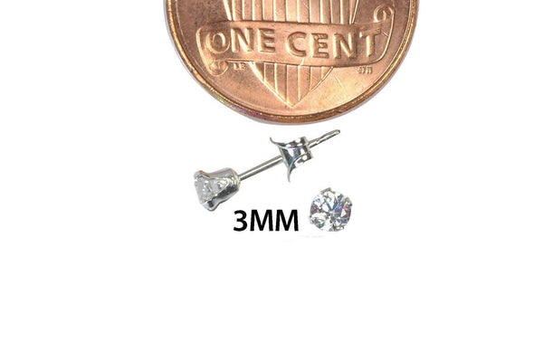 Sterling Silver Earrings Round CZ Studs Cubic Zirconia Prong Set - Jewelryland.com