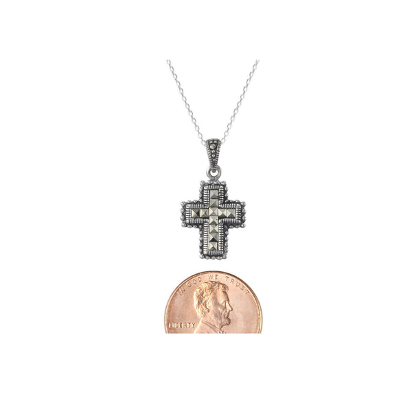 Sterling Silver Marcasite Small Cross Necklace - Jewelryland.com