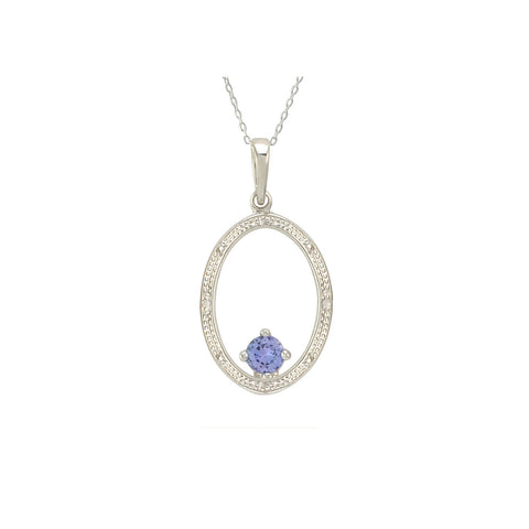 Sterling Silver Tanzanite and Diamond Necklace - Oval (.01 cttw, I-J, I2) - Jewelryland.com