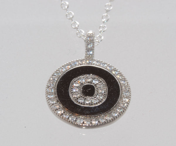 Sterling Silver Letter O Initial Pendant & Necklace CZ Cubic Zirconia micropave - Jewelryland.com