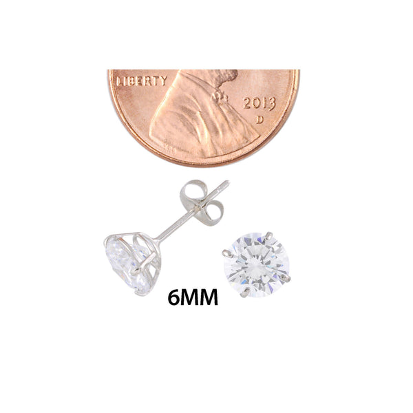 14k White Gold Stud Earrings Clear Round Basket Cubic Zirconia Pushbacks - Jewelryland.com