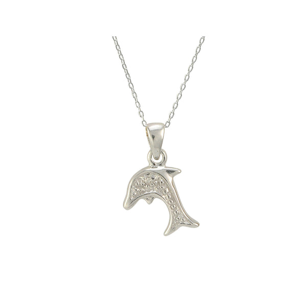 925 Sterling Silver Mini Dolphin Diamond Necklace 18 inch - Jewelryland.com