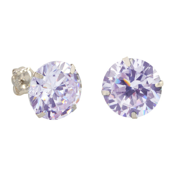 10k White Gold Round Light Purple CZ Stud Earrings Prong Set - Jewelryland.com