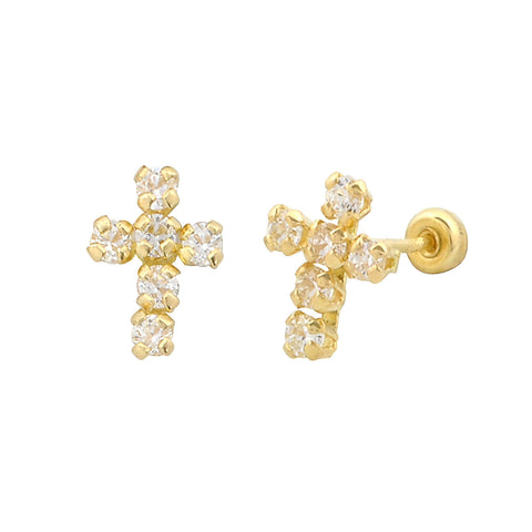 10k Yellow Gold CZ Cubic Zirconia Cross Stud Earrings with Screwbacks - Jewelryland.com